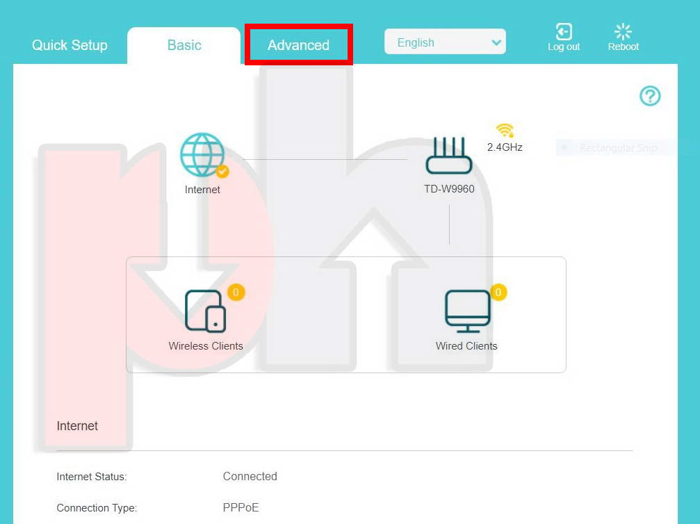 ADSL model configuration advanced page