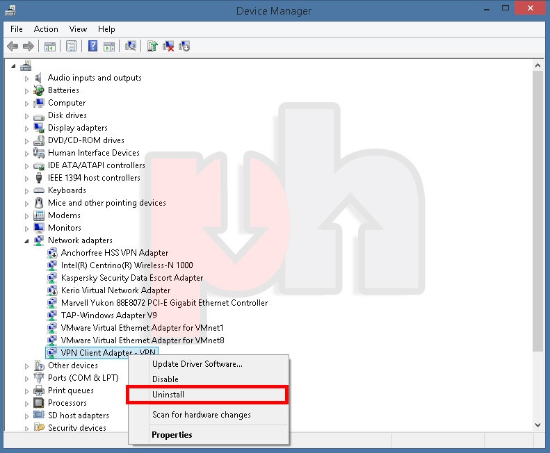 Uninstalling PingHint Virtual Network Adaptor